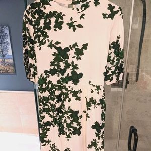 ICHI midi dress green and white florals